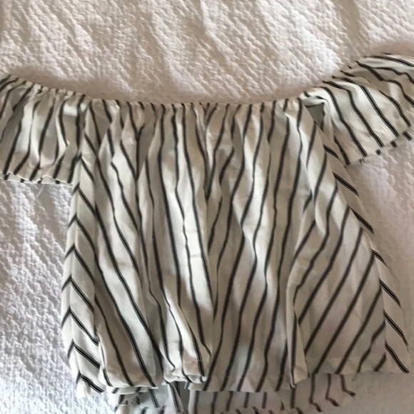 White and black striped off the shoulder top - Picture 1 of 1